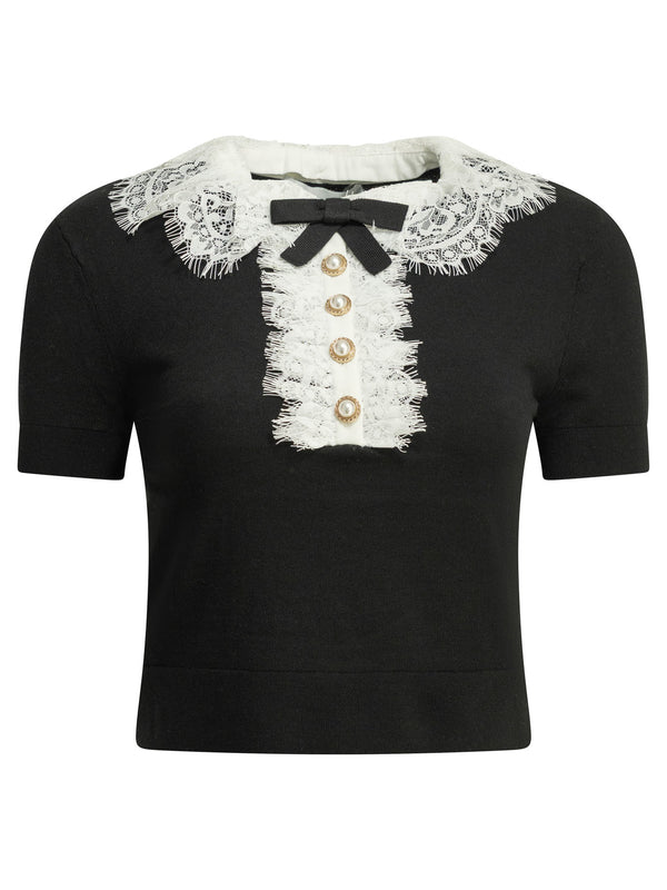 Sweater With Lace Collar Knitwear Nero