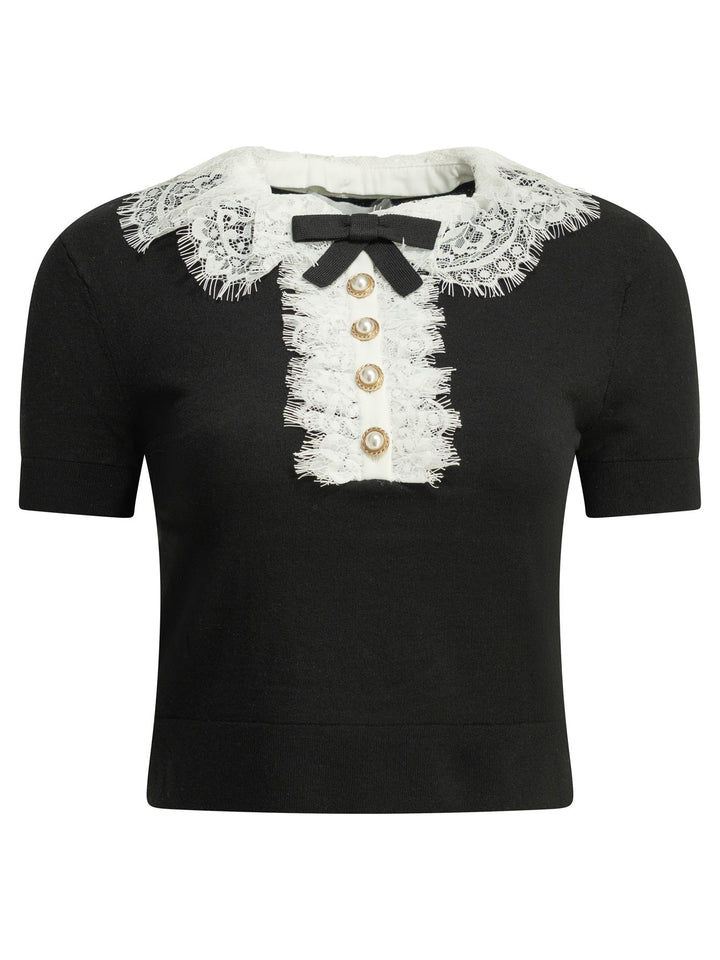Self-Portrait Sweater With Lace Collar Knitwear - Nero | 5b91284d61260b1c45260892e852bd4cf9317b27