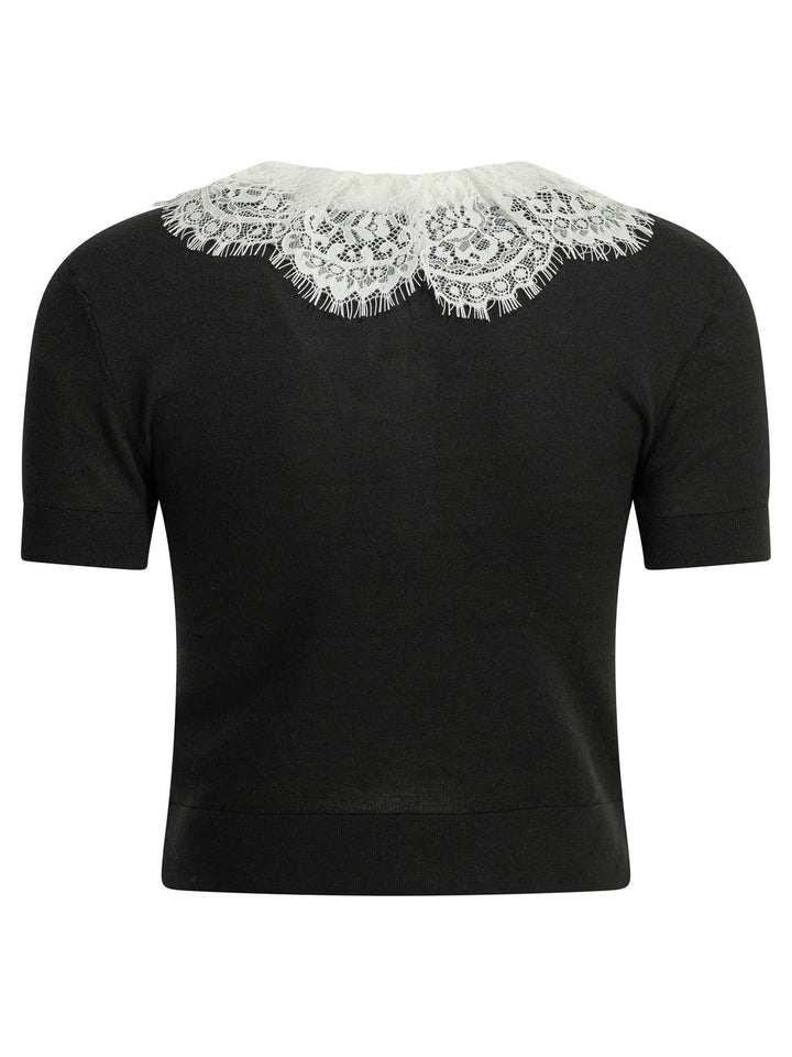 Self-Portrait Sweater With Lace Collar Knitwear - Nero | a7f260f5537f9b8f8a4c5cccd9103e0ea1f8e2ba