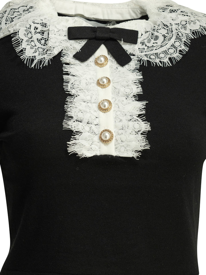 Self-Portrait Sweater With Lace Collar Knitwear - Nero | 51fd8c08fc45e75ec909128f5b81ccde57a39f39