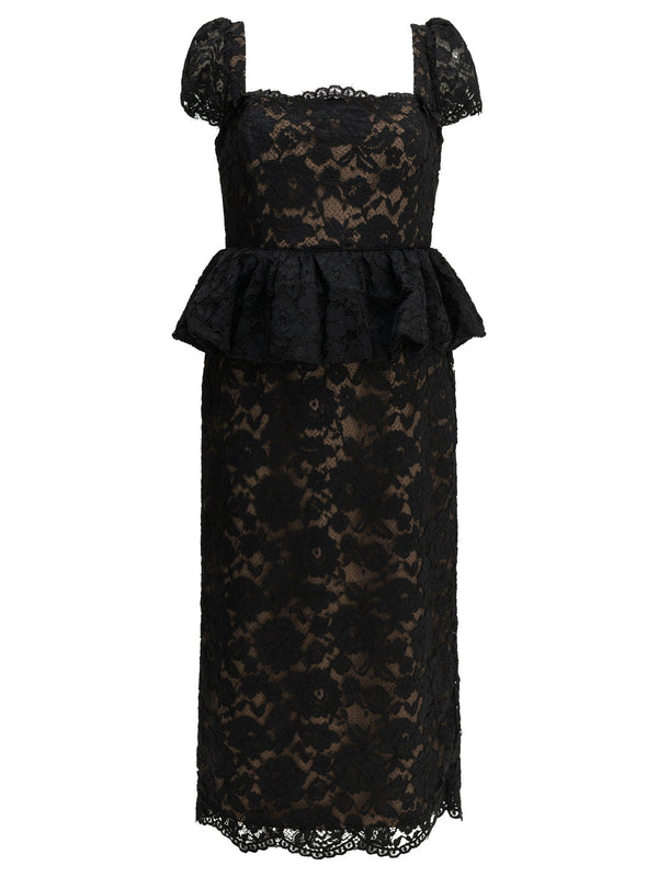 Midi-Length Sheath Dress With Ruffles Dresses Black