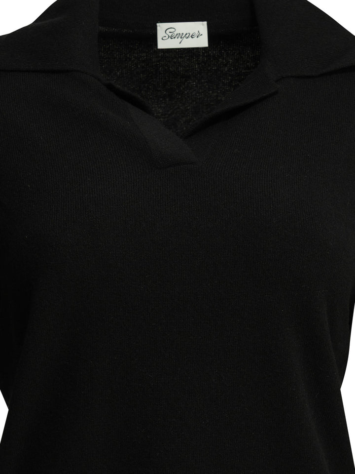Semper Cashmere Polo Sweater Knitwear - Nero | 04ee4d7b69ba888c3f335e97e469c88eb41a706f