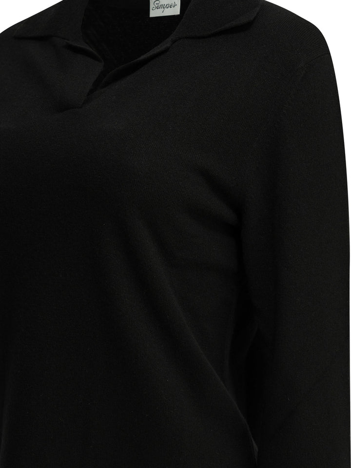 Semper Cashmere Polo Sweater Knitwear - Nero | 73657077eaeae50ee31cc1aa87b6c3cbf0695608