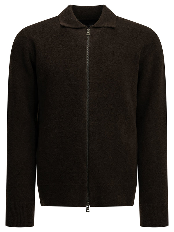 Wool Sweater With A Zipper Knitwear Marrone