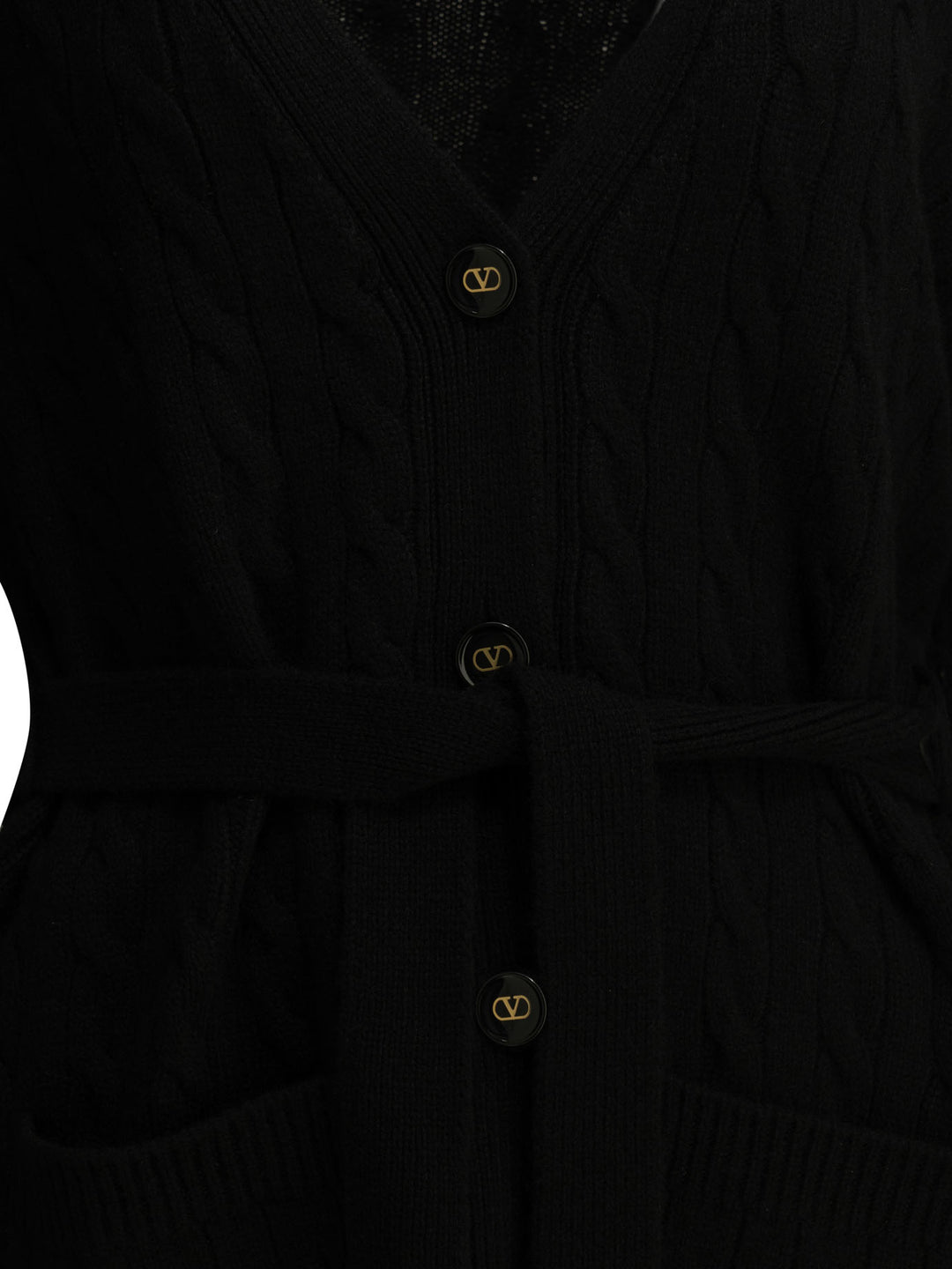Valentino Cashmere Cable-Knit Cardigan Knitwear - Nero | fd199655d5be02194076be5d0e2381a165247fe9