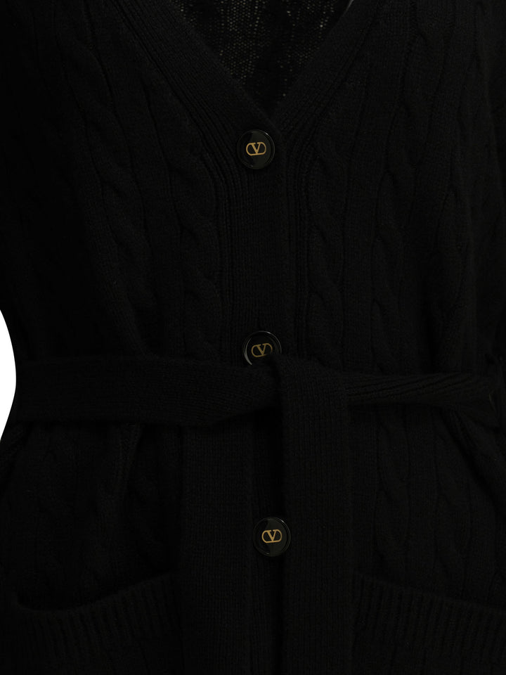 Valentino Cashmere Cable-Knit Cardigan Knitwear - Nero | fd199655d5be02194076be5d0e2381a165247fe9