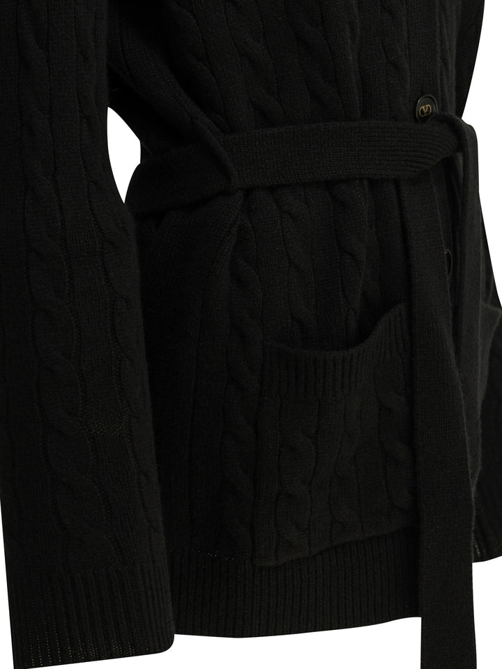 Valentino Cashmere Cable-Knit Cardigan Knitwear - Nero | 0e98f3af1fd211bd752ab4bd7f1b992870cb63b7