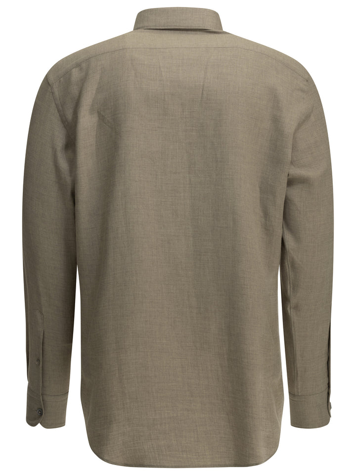 Zegna Casual Cotton-Cashmere Shirt Shirts - Beige | d01e601e2abd247a4f49c99de58b881256e1a3fc