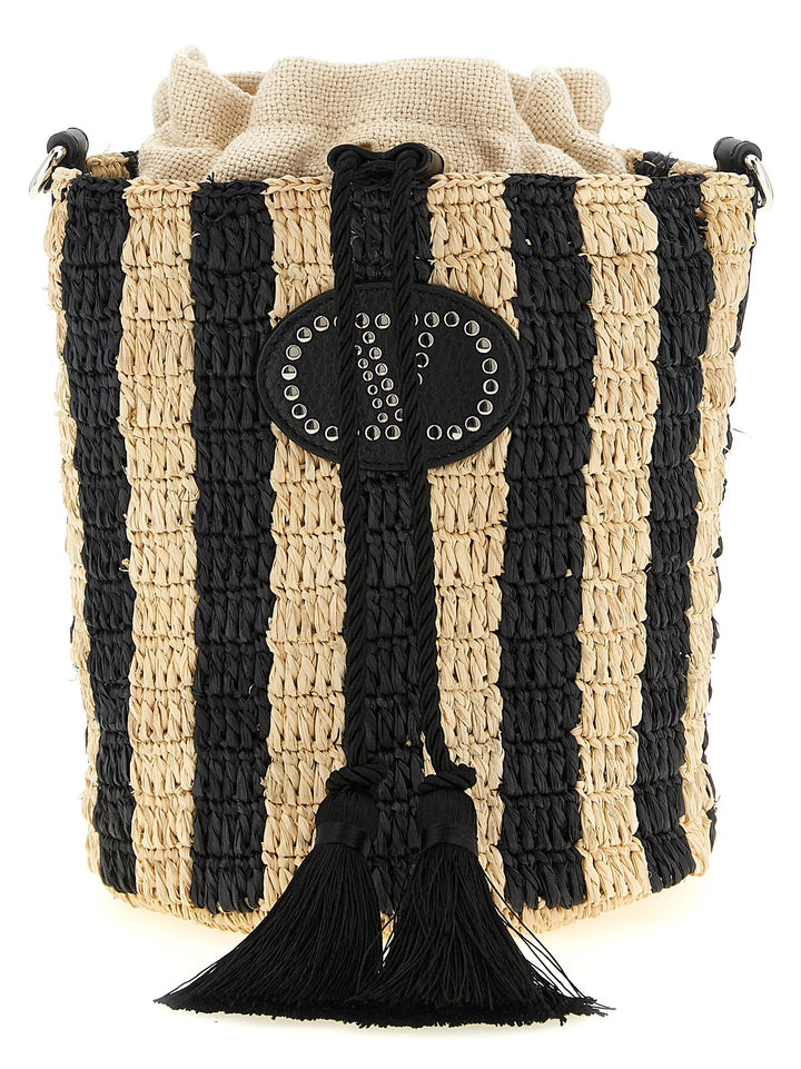 Valentino Garavani Valentino Garavani Raffia Small Bucket Bag Borse a Spalla e Tracolla - Nero | f095f2960f1a01b93da8ba087c1938283b515012