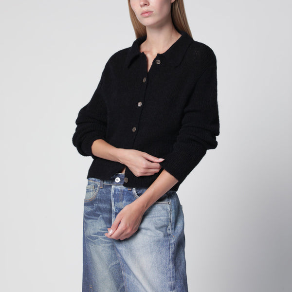 Black Alpaca-Blend Polo Cardigan