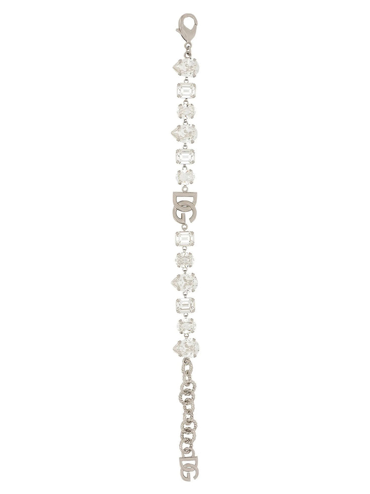 Dolce & Gabbana Bracelet With Rhinestones And Logo Gioielli - Silver | 01c3bfa6fc7257a53ae2b668fb924594a6497f6c