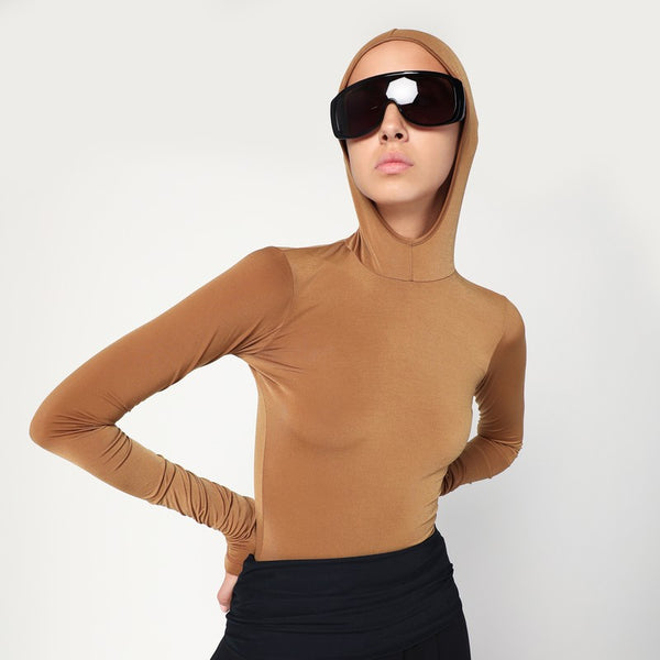 Billie Hooded Top In Caramel Colour