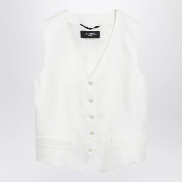 White Linen Canvas Waistcoat