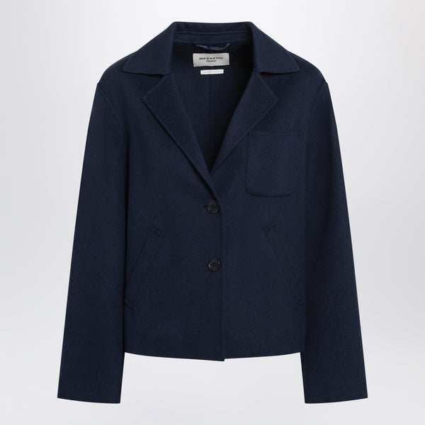 Blue Cropped Jacket In Wool-Blend Cloth