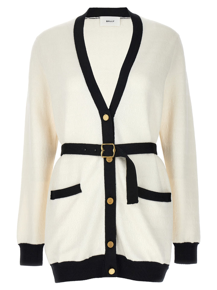 Bally Jacquard Logo Cardigan Maglioni - Bianco/Nero | cf5e0dd67a9e3eeb9fa266b0740d3aa344aeaa8a