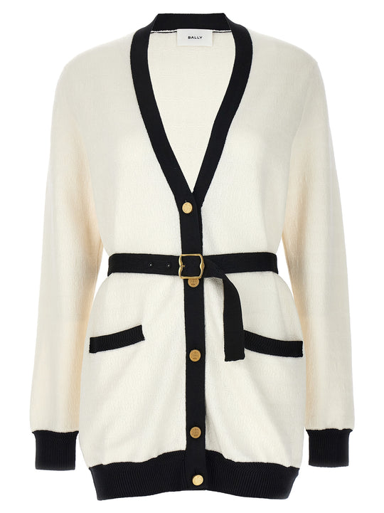 Jacquard Logo Cardigan Maglioni Bianco/Nero