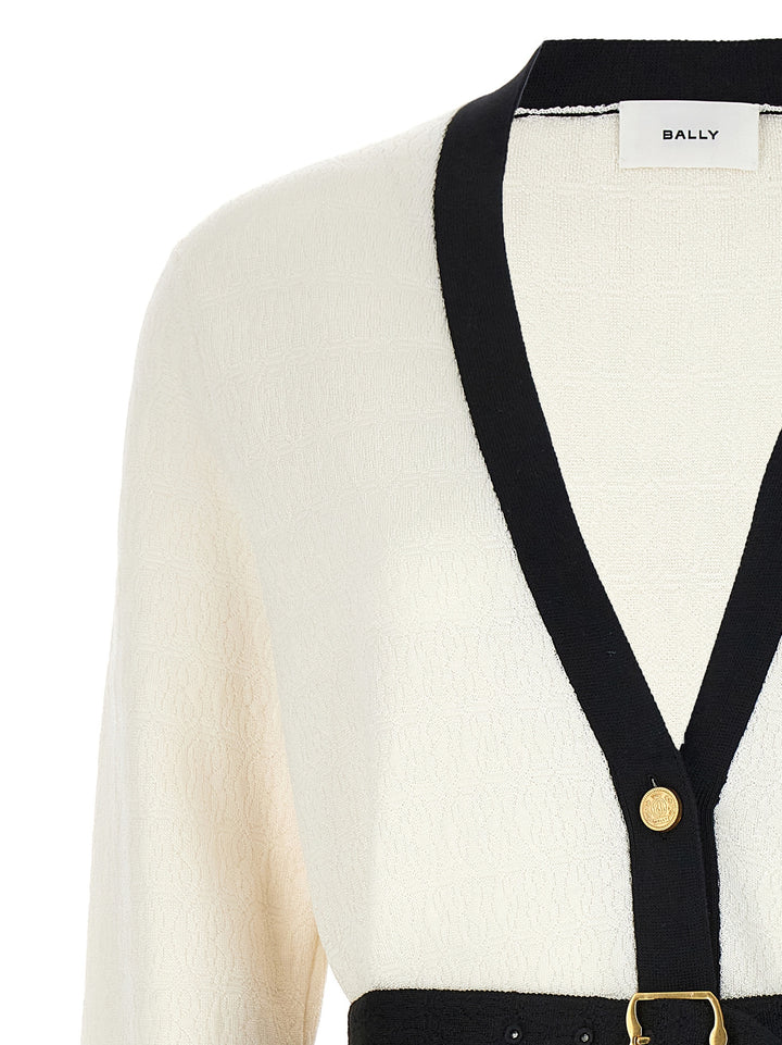 Bally Jacquard Logo Cardigan Maglioni - Bianco/Nero | 8fec0ce35ac0615a61e9260f9b27efff36846d01