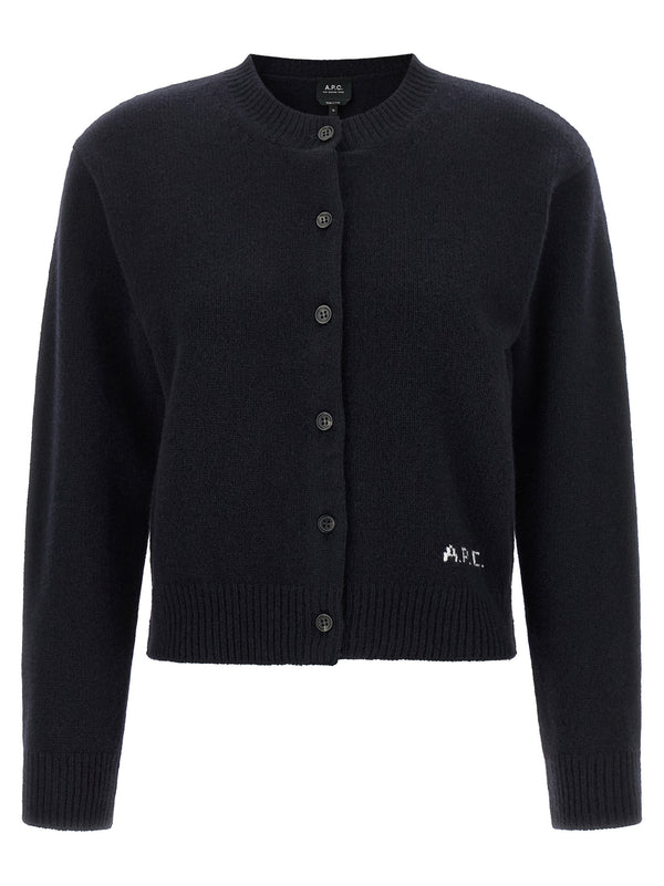Lila' Wool Cardigan With Logo Intarsia Maglioni Blu