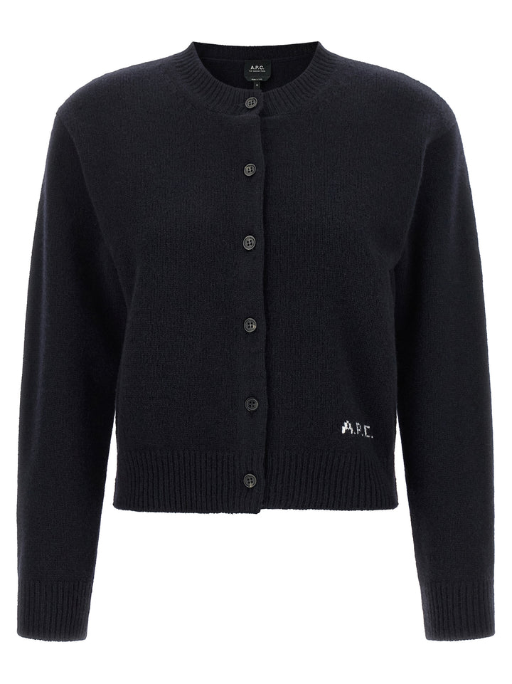 A.P.C. Lila' Wool Cardigan With Logo Intarsia Maglioni - Blu | 9e4efd03ab32053d6315120085d69fc5a59b66be