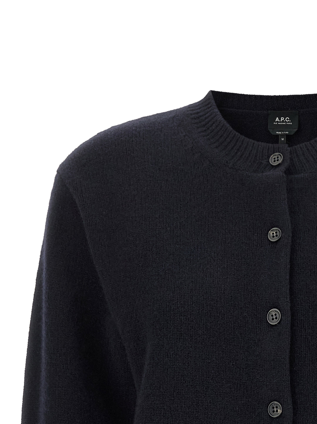 A.P.C. Lila' Wool Cardigan With Logo Intarsia Maglioni - Blu | 49efe0f6303487d2e7f49403525d27edf8fceaf1