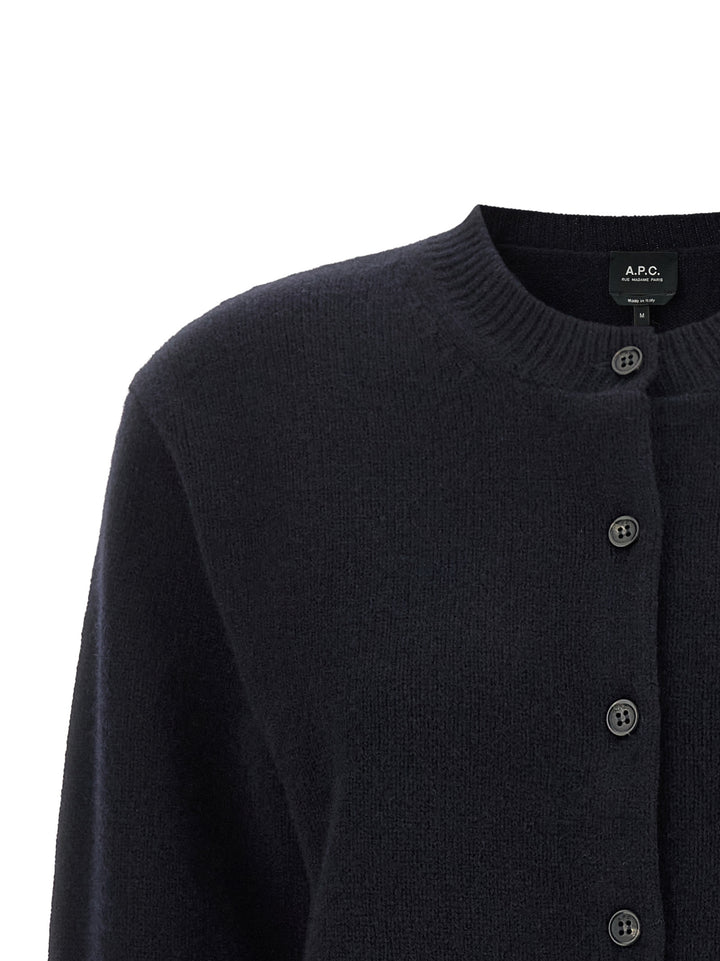 A.P.C. Lila' Wool Cardigan With Logo Intarsia Maglioni - Blu | 49efe0f6303487d2e7f49403525d27edf8fceaf1