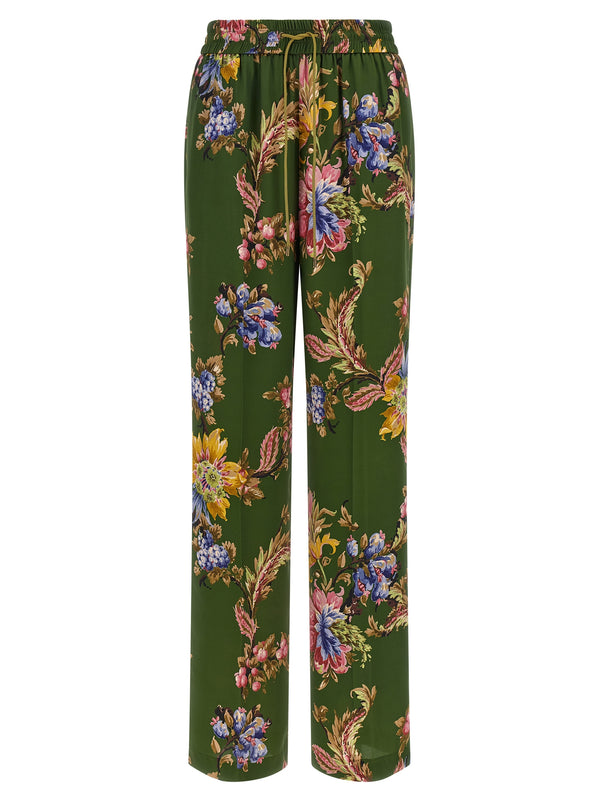 Floral Print Trousers Pantaloni Verde