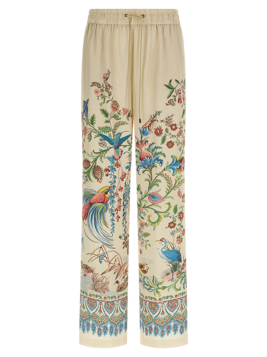 Flora And Fauna Printed Trousers Pantaloni Beige