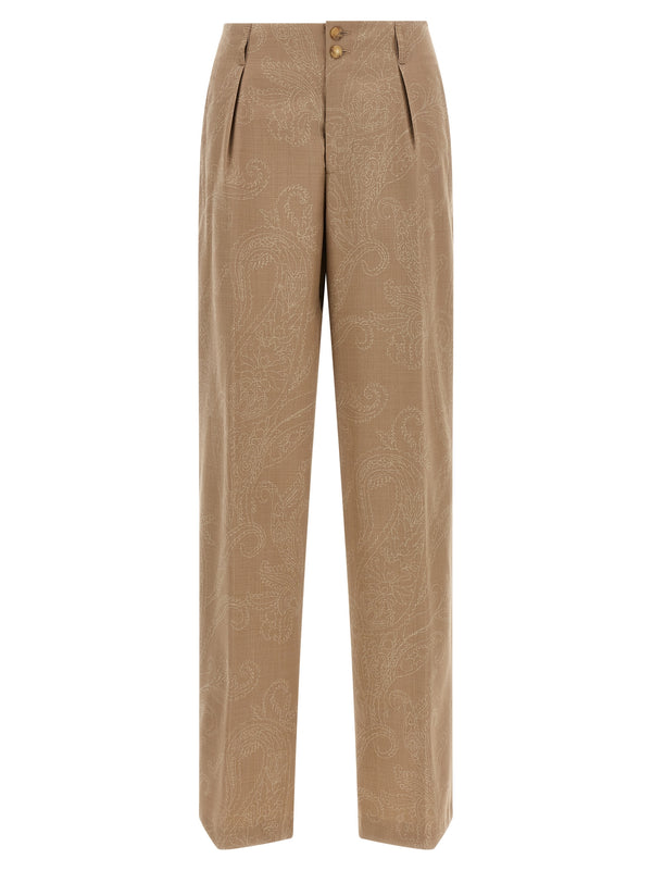 Paisley Jacquard Pantaloni Beige