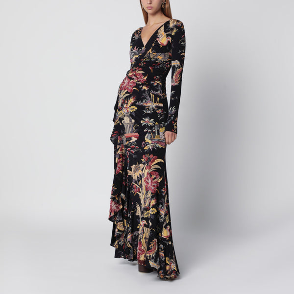 Printed Wrap Jersey Maxi Dress