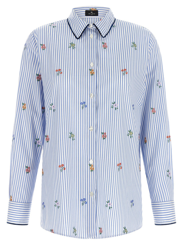 Floral Embroidery Shirt Camicie Celeste