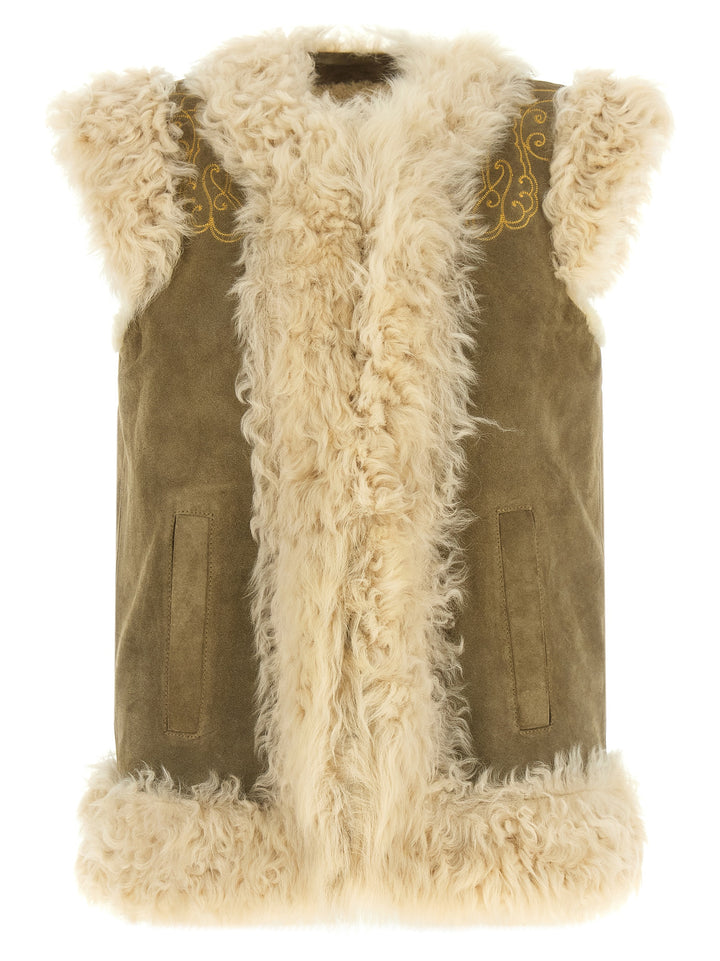 Etro Peacock Embroidery Vest Pellicce - Beige | 01ca907796f847cc4561f582d8ce5e7401293f3a