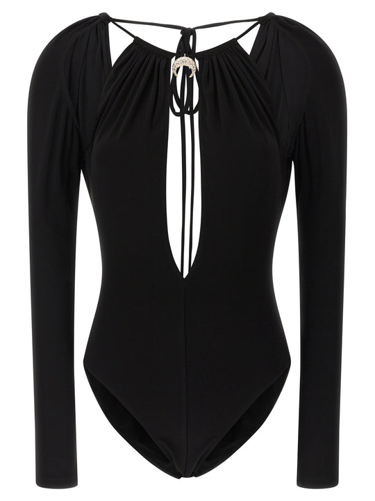 Jewel Pendant Bodysuit Top Nero