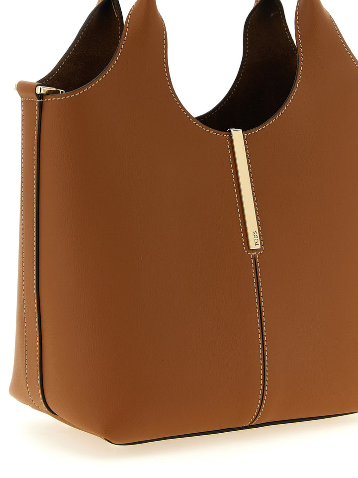Tod'S Mini Metal Plate Shopping Bag Tote - Marrone | 39673d7f9d78ff89be36be6ce01479e49ed0f822
