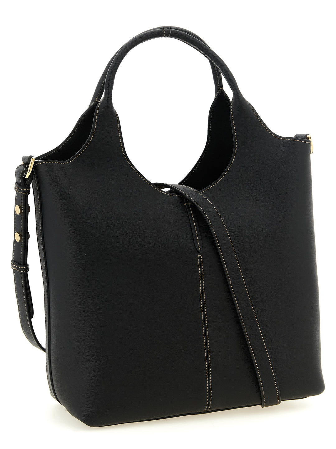 Tod'S Small Metal Plate Shopping Bag Tote - Nero | 5455a5ea521860defc5c6d51e4dd1618b7bf0556