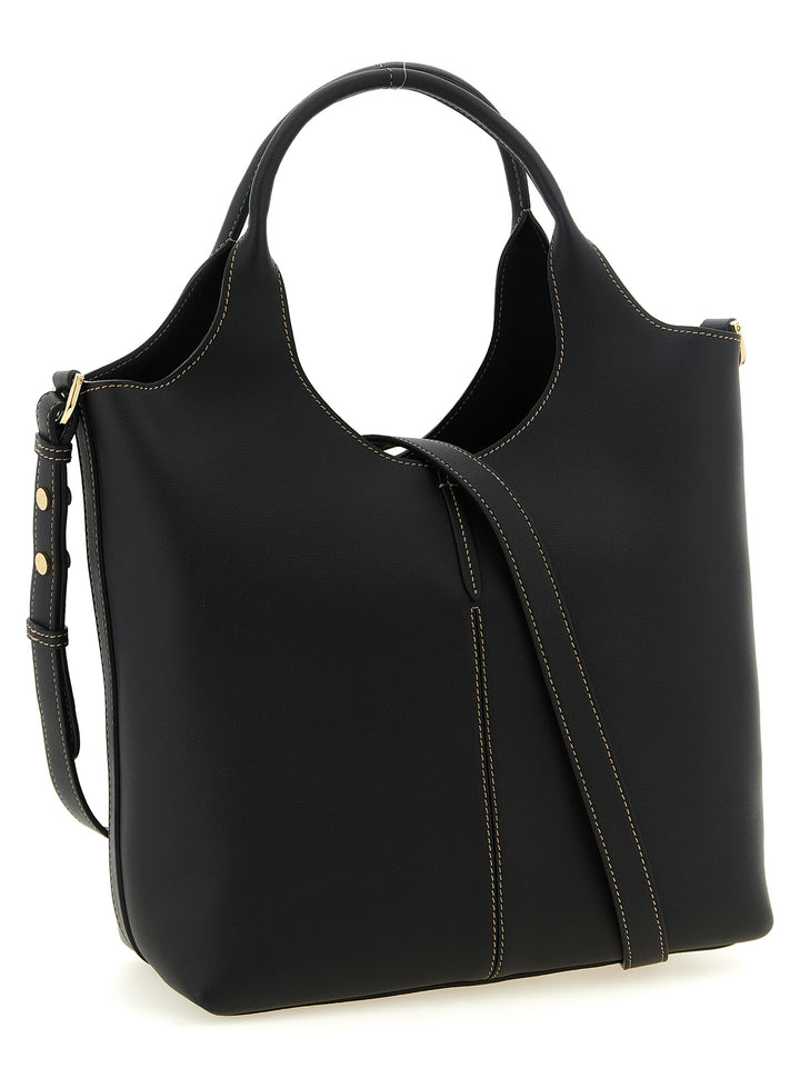 Tod'S Small Metal Plate Shopping Bag Tote - Nero | 5455a5ea521860defc5c6d51e4dd1618b7bf0556
