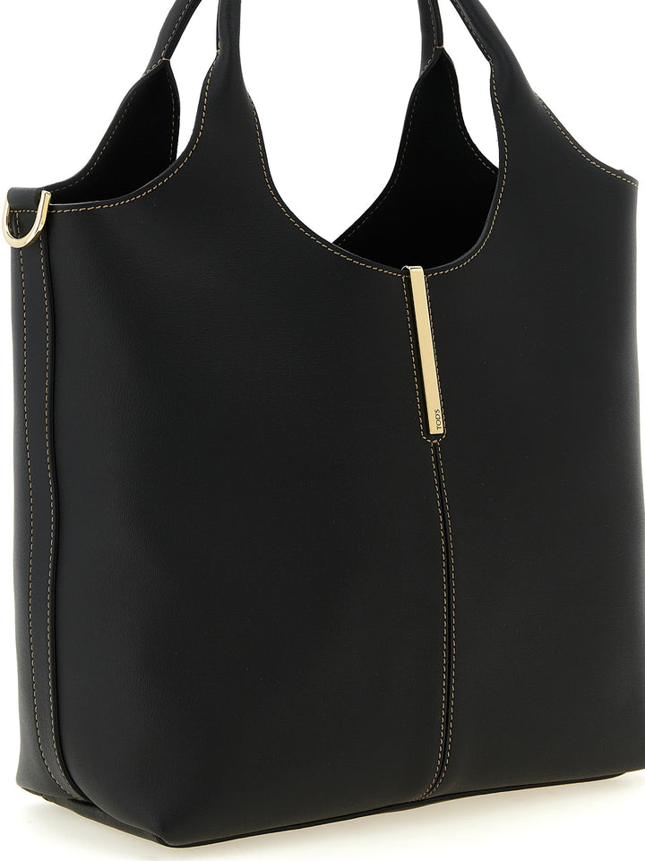 Tod'S Small Metal Plate Shopping Bag Tote - Nero | a956c3e3d12d395d3f5b7bd227fd6a677ad3aba0