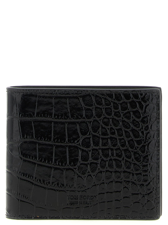 Crocodile Leather Wallet Portafogli Nero