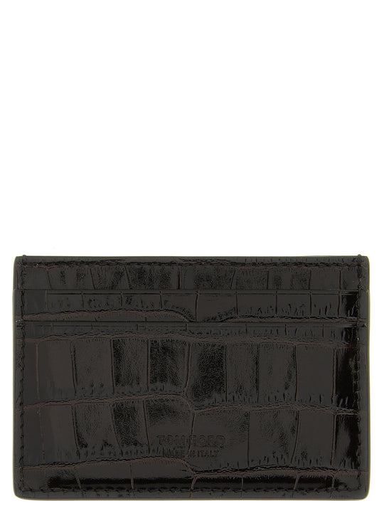 Crocodile Leather Card Holder Portafogli Marrone