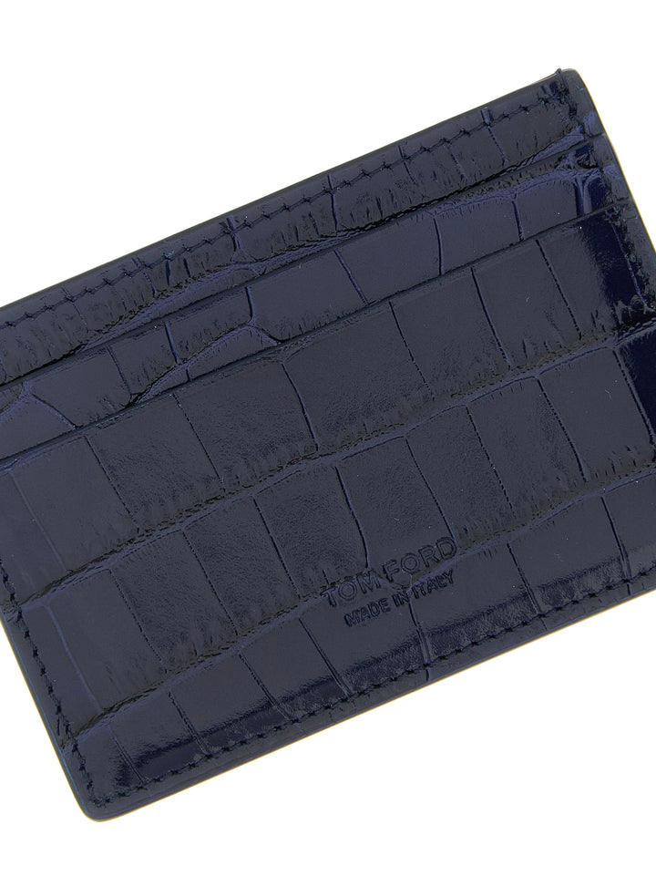 Tom Ford Crocodile Card Holder Portafogli - Blu | 864687b6558653631bef3a33d86f3d455049e3e1