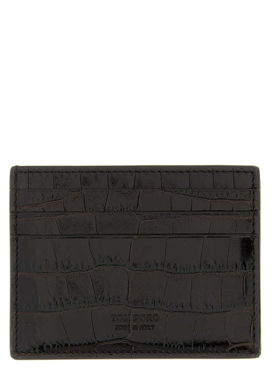 Crocodile Leather Card Holder Portafogli Marrone