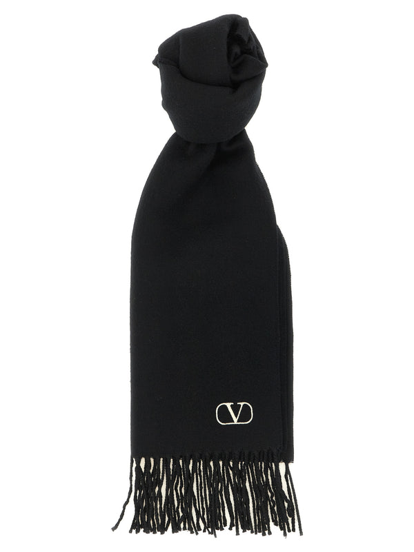 Cashmere Scarf Valentino Garavani With Fringes Sciarpe Bianco/Nero
