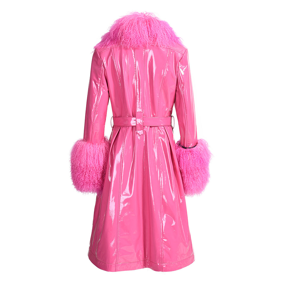 Cappotto Sac Fucsia in Pelle e Mongolia