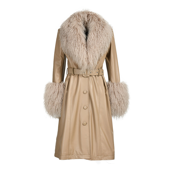Cappotto Sac Beige in Pelle e Mongolia
