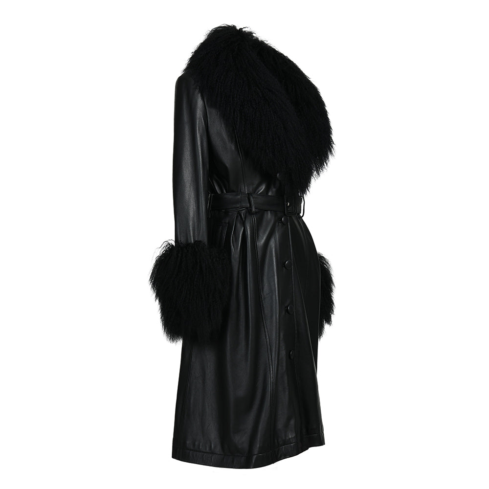 Cappotto Sac Nero in Pelle e Mongolia