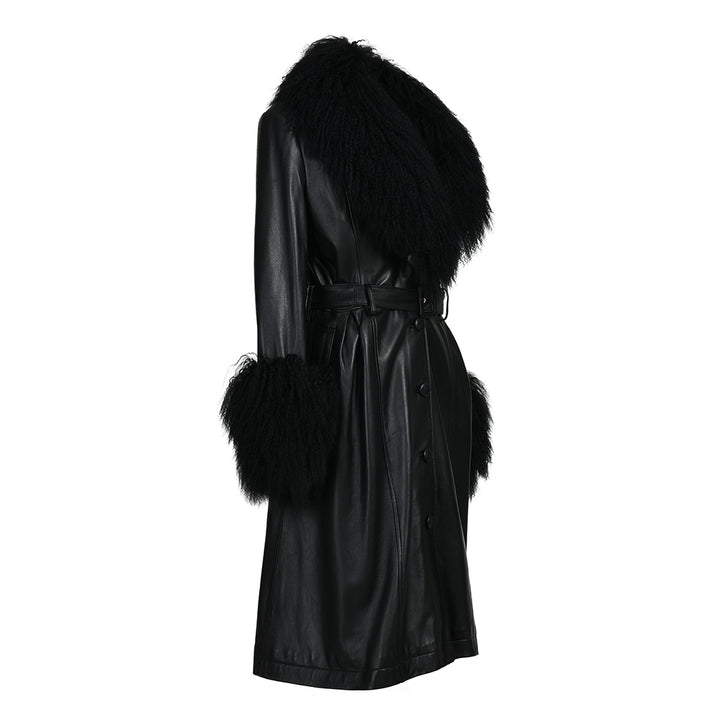 Cappotto Sac Nero in Pelle e Mongolia