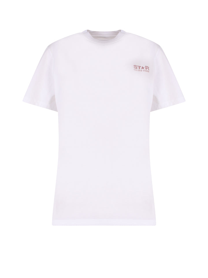 T-shirt in cotone con stampa posteriore glitterata