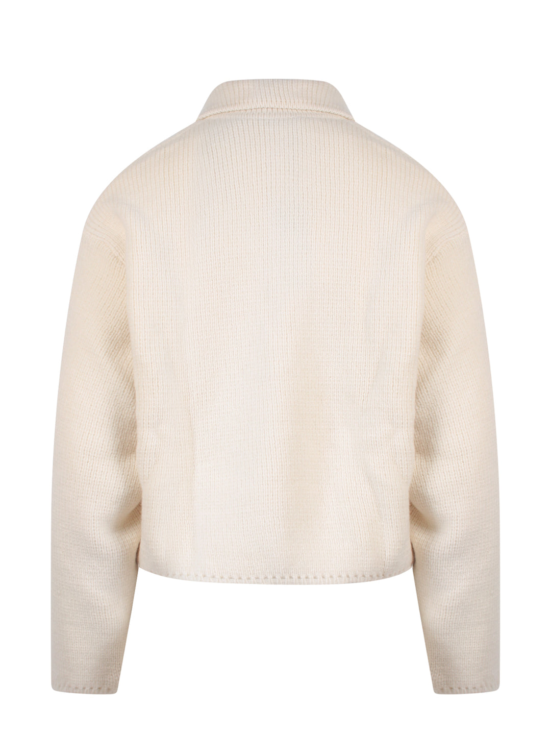 Maglia in lana vergine tricot con ricamo frontale