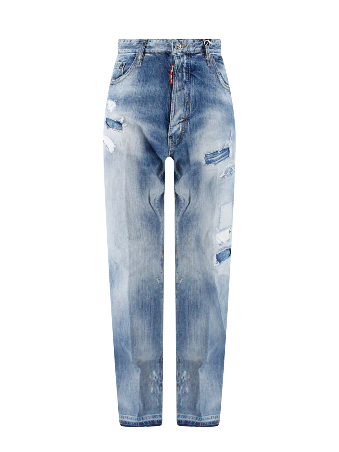 Jeans in cotone con targhetta logo in cuoio