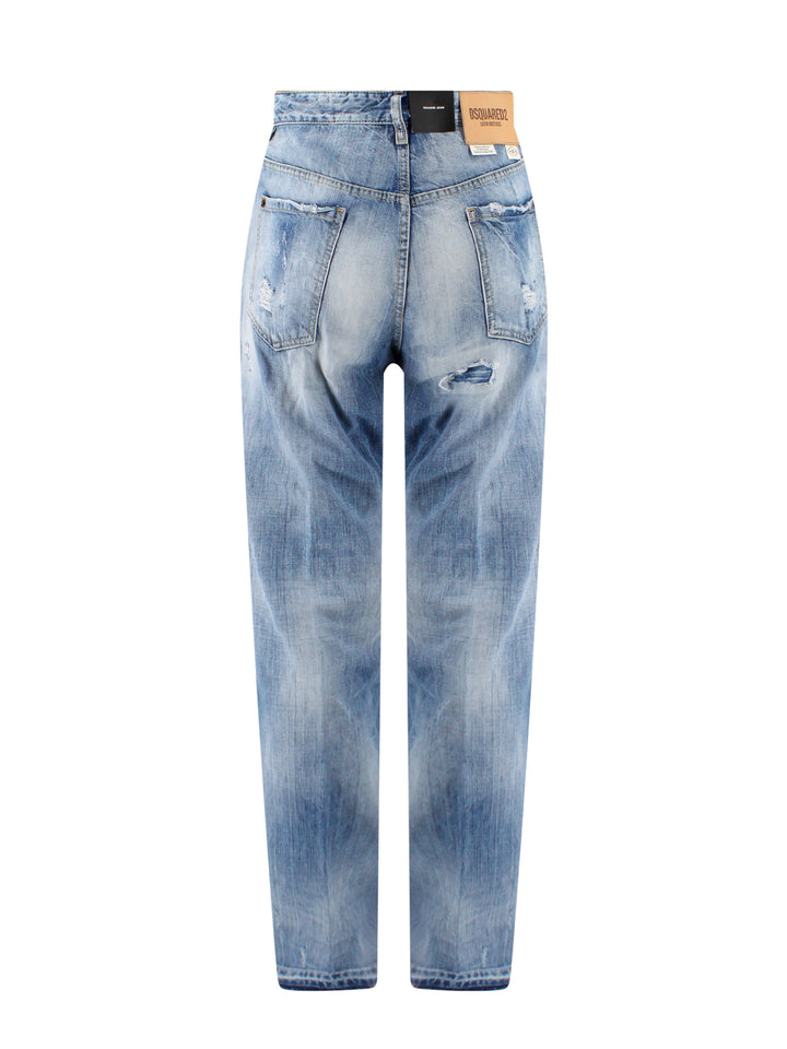 Jeans in cotone con targhetta logo in cuoio