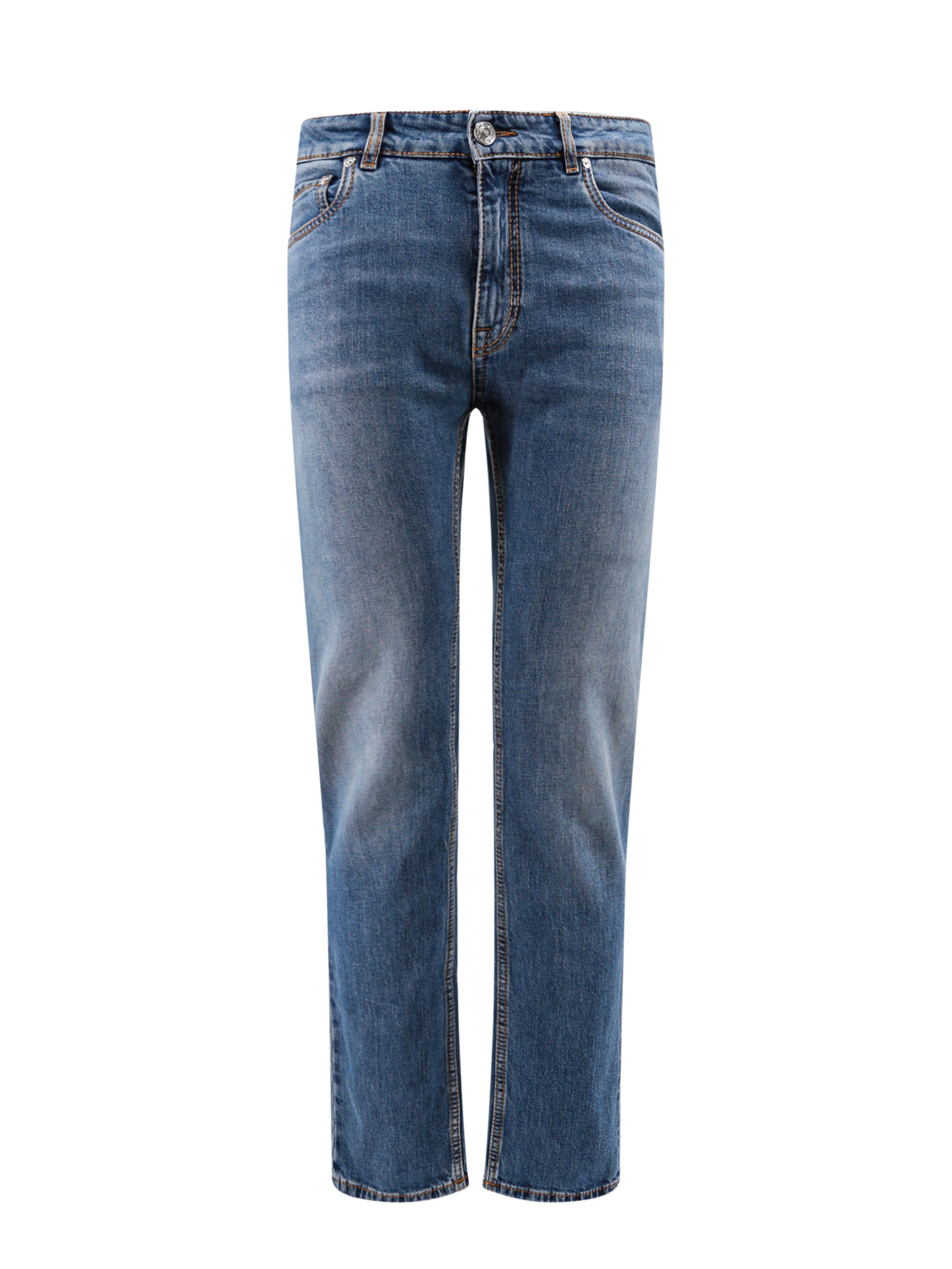 Jeans in cotone con logo Etro Pegaso ricamato